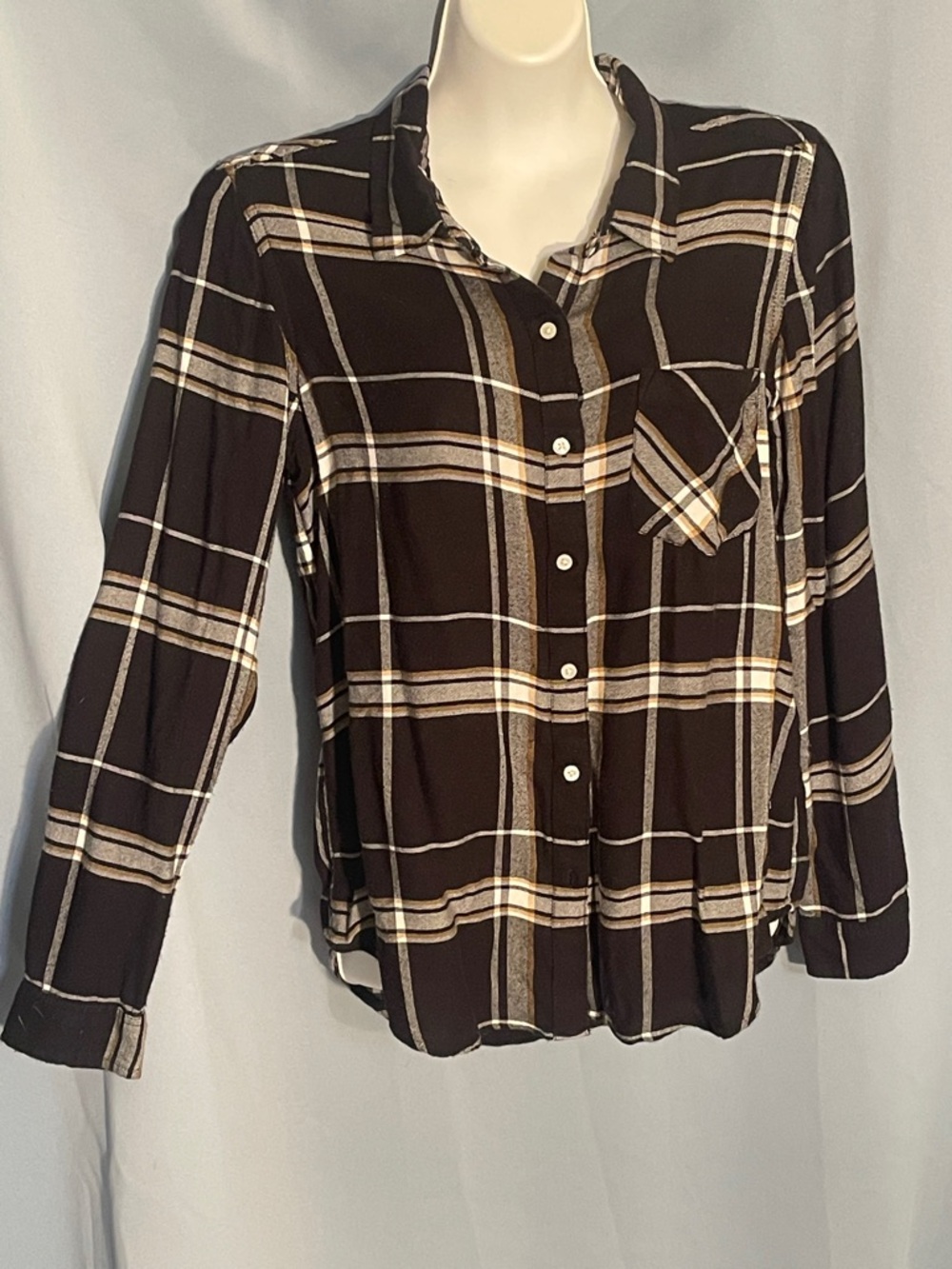 Lucky Brand Black and Cream Plaid Button-Down Shirt